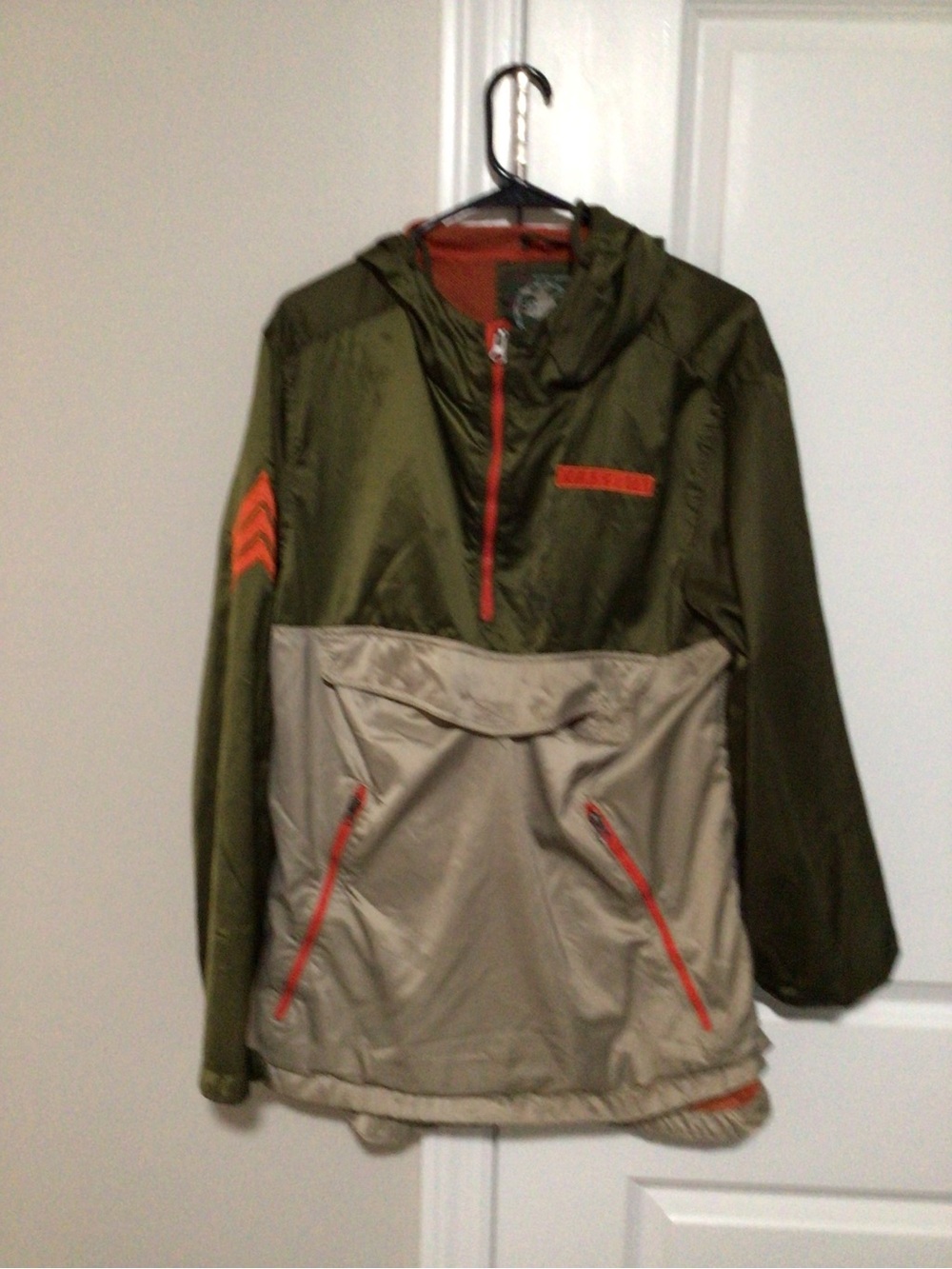 Jordan Craig Olive Green & Beige Hooded Anorak with Orange Trim